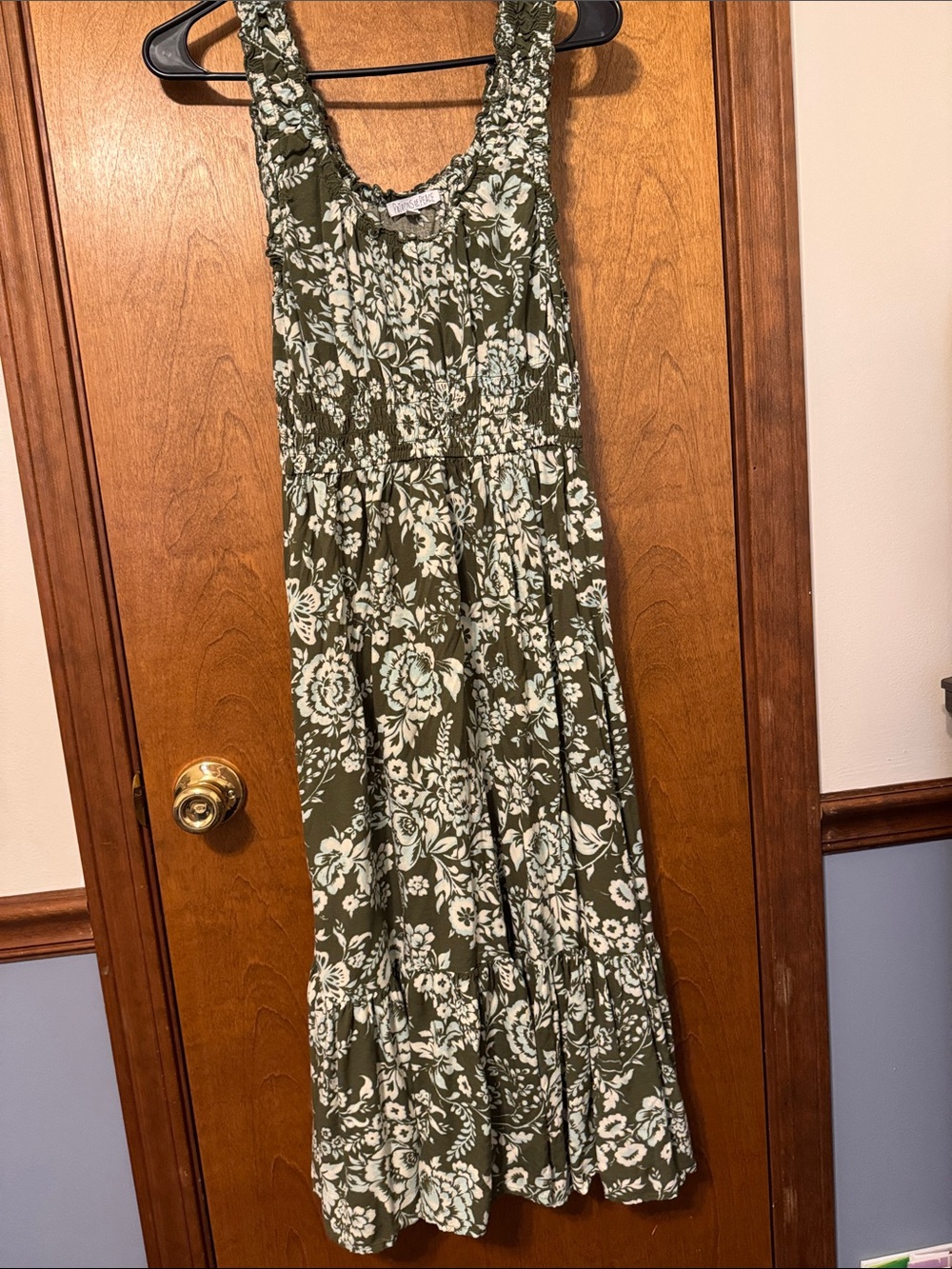 Patrons of Peace Olive Green and White Floral Maxi Dress